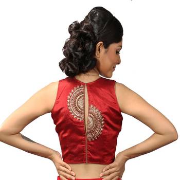 Maroon handwork blouse. dupion silk stitched blouse 1