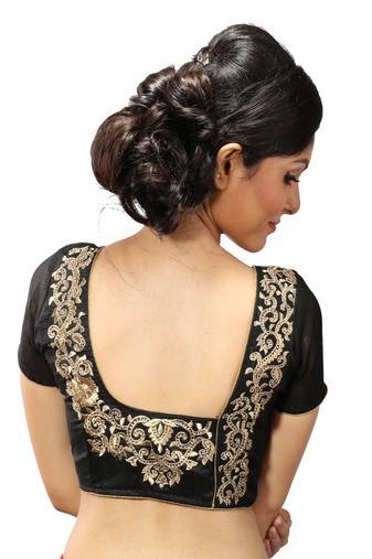 Black dupion silk Gold zari embroidery stitched blouse