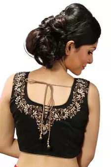 Black zari embroidery chanderi silk stitched blouse