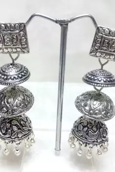 Tribal german silver jhumka earring