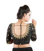 Black dupion silk blouse with maroon piping on the blouse and sleeves