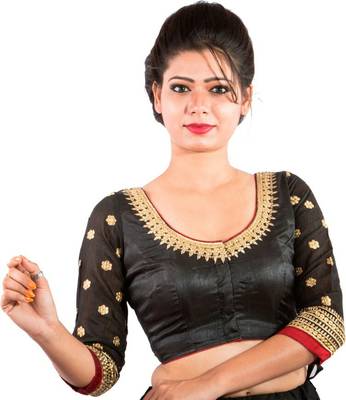 Black dupion silk blouse with maroon piping on the blouse and sleeves 2