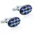 Oval blue black checks enamel rhodium plated cufflink for men