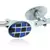 Oval blue black checks enamel rhodium plated cufflink for men