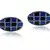 Oval blue black checks enamel rhodium plated cufflink for men