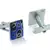 Square blue black checks enamel rhodium plated cufflink for men