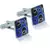 Square blue black checks enamel rhodium plated cufflink for men