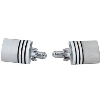 Rectangle black stripes matte finish rhodium plated cufflink for men 1