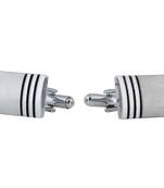 Rectangle black stripes matte finish rhodium plated cufflink for men