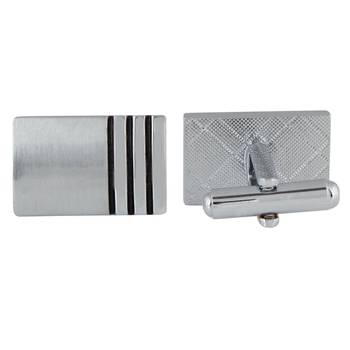Rectangle black stripes matte finish rhodium plated cufflink for men 2