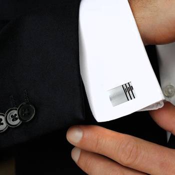 Rectangle black stripes matte finish rhodium plated cufflink for men 3