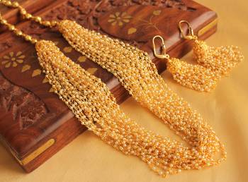 Lovely Designer Pearl  Gold Multilayer Necklace Set 1
