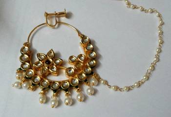 Mastani Peacock Pearl Gold Platted Spring Nath 2