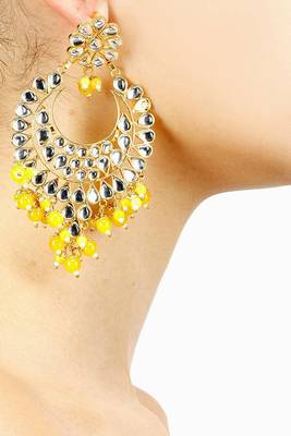 Yellow Stone and Kundan Embellished Designer Dangler Earrings 2
