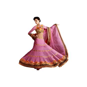 Pink embroidered net saree With Blouse 1