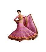 Pink embroidered net saree With Blouse