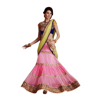 Pink embroidered net saree With Blouse 1