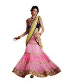 Pink embroidered net saree With Blouse