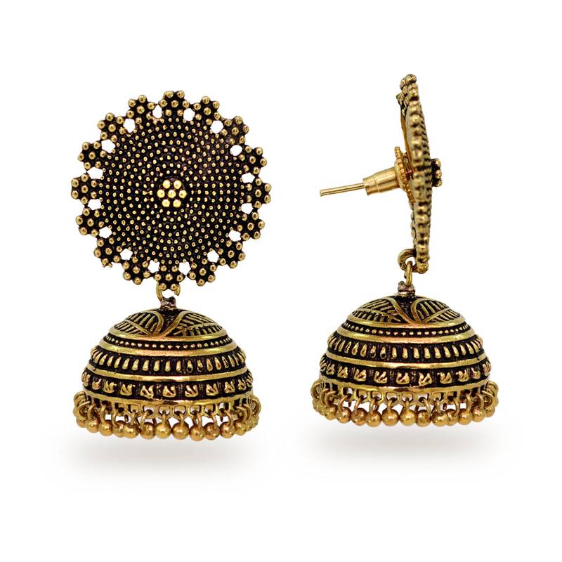 Oxidised Gold Plating Handmade Jhumka Earrings