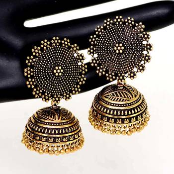 Oxidised Gold Plating Handmade Jhumka Earrings 3