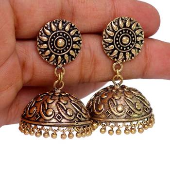 Indian Bollywood Oxidized Gold Plated Jhumka 3