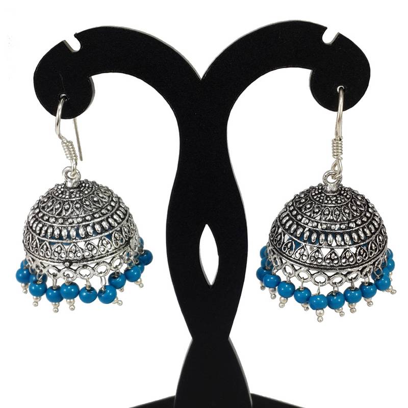 Hot Fashion Black Beads Oxidized Jhumke Earrings