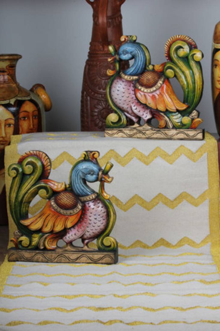 Carved, Wooden Anna Pakshi Bird Panels- Painted