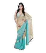 Blue embroidered shimmer saree With Blouse