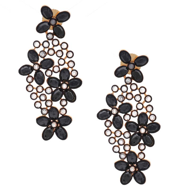Floral Black Kundan Gold Plated Dangling Delicate Earring for Women