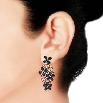 Floral Black Kundan Gold Plated Dangling Delicate Earring for Women 4