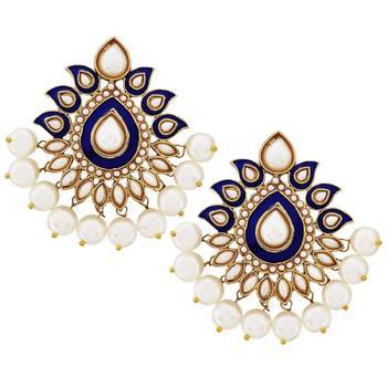 Traditional Gold Plated Dark Blue Meenakari Pearl Festive Earring 1