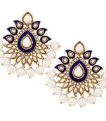 Traditional Gold Plated Dark Blue Meenakari Pearl Festive Earring