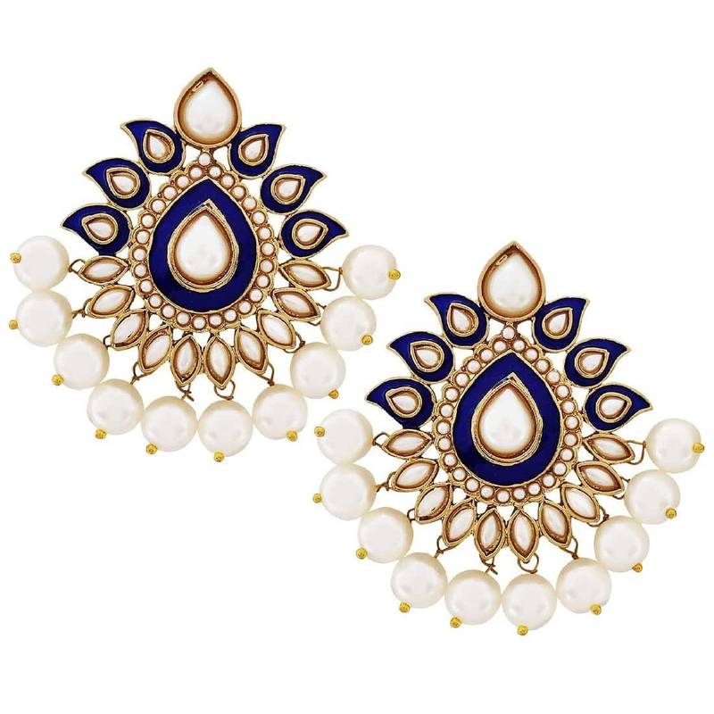 Traditional Gold Plated Dark Blue Meenakari Pearl Festive Earring