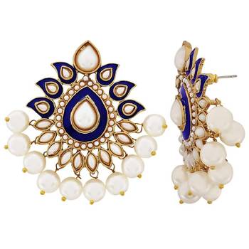 Traditional Gold Plated Dark Blue Meenakari Pearl Festive Earring 2