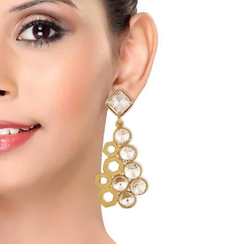 Designer 18k Antique Gold Plated Filigree Geometric Dangling Earring for Women