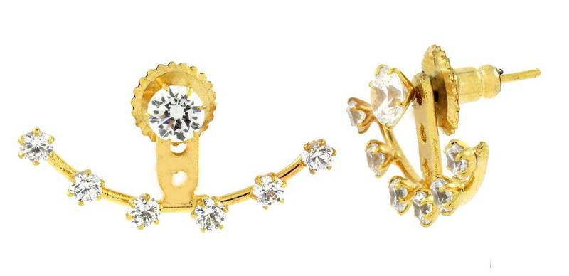 Solitaire American Diamond CZ Gold Plated Ear Cuff Pair Jacket Earring for Women