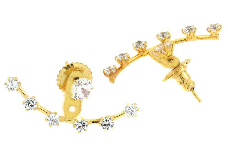 Solitaire American Diamond CZ Gold Plated Ear Cuff Pair Jacket Earring for Women