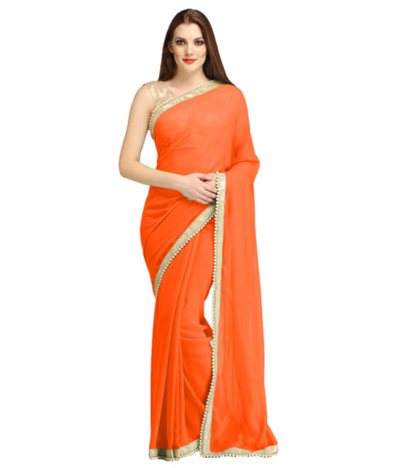 Manvi Fashion Saffron Plain Saree