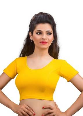 Dark Yellow Cotton Lycra Strechable Stitched Blouse 1