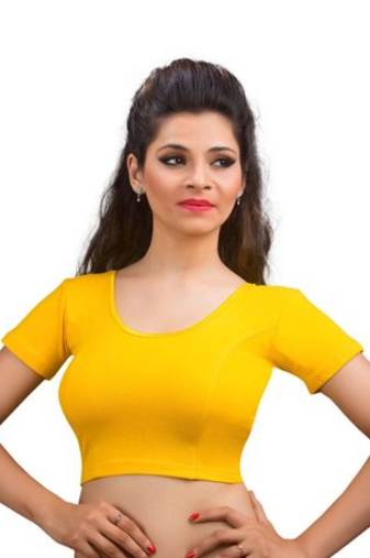 Dark Yellow Cotton Lycra Strechable Stitched Blouse