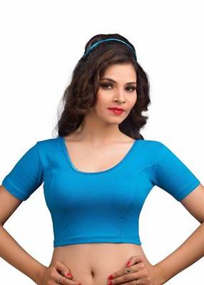 Peacock Blue Cotton Lycra Strechable Stitched Blouse 1