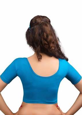 Peacock Blue Cotton Lycra Strechable Stitched Blouse 3