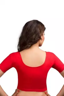 Red Cotton Lycra Strechable Stitched Blouse