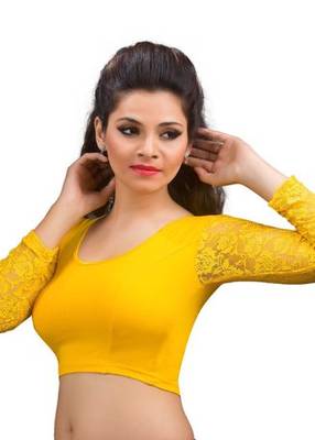 Yellow Cotton Readymade Strechable Stitched Blouse 2