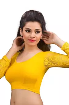 Yellow Cotton Readymade Strechable Stitched Blouse