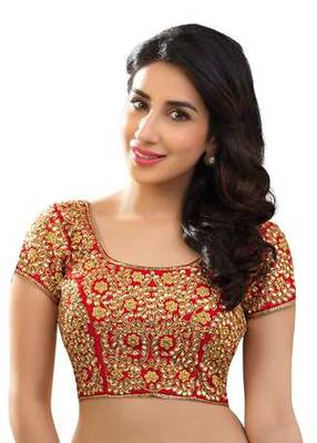 Red Kundan Work Stitched Dupion Silk Readymade Blouses 1