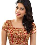 Red Kundan Work Stitched Dupion Silk Readymade Blouses
