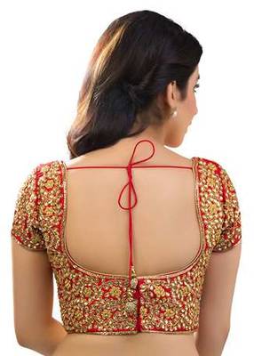 Red Kundan Work Stitched Dupion Silk Readymade Blouses 2