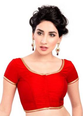 Red No Embroidery Stitched Brocade Readymade Blouses 1