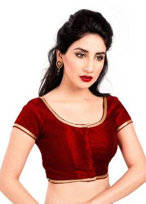 Maroon No Embroidery Stitched Brocade Readymade Blouses 1